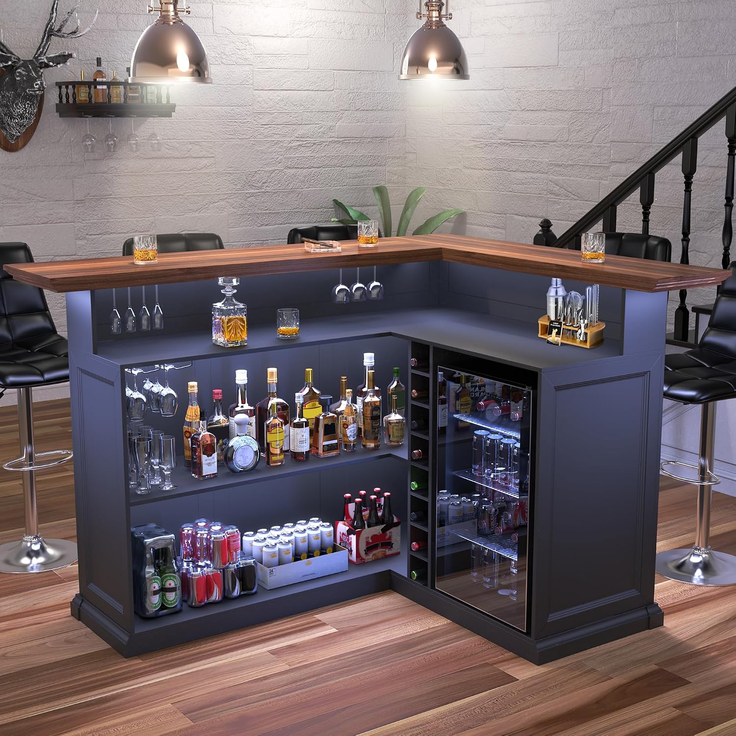 Home Bar Lounge - Armário de Bar em L para